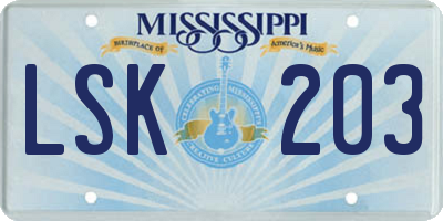 MS license plate LSK203