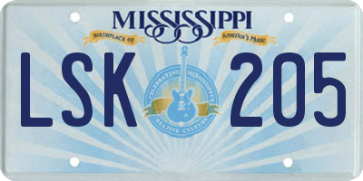 MS license plate LSK205