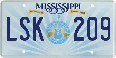 MS license plate LSK209