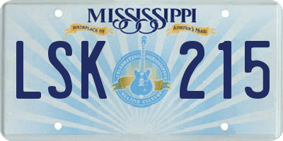 MS license plate LSK215