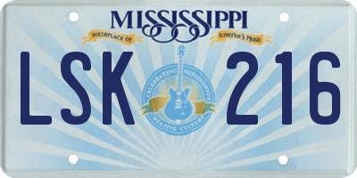 MS license plate LSK216