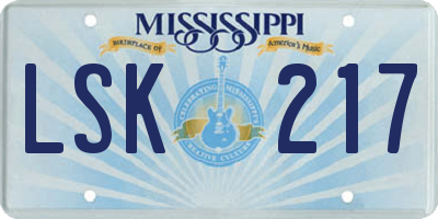MS license plate LSK217