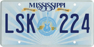 MS license plate LSK224