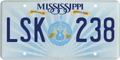 MS license plate LSK238