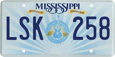 MS license plate LSK258