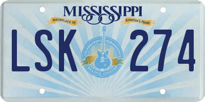 MS license plate LSK274