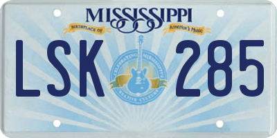 MS license plate LSK285
