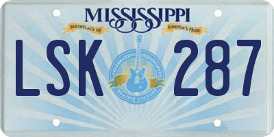 MS license plate LSK287