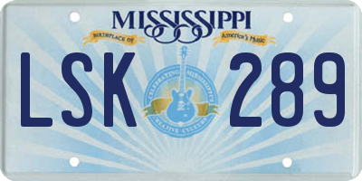 MS license plate LSK289