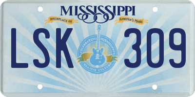 MS license plate LSK309