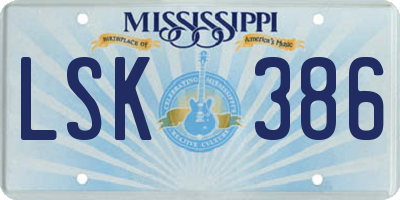 MS license plate LSK386