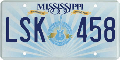 MS license plate LSK458
