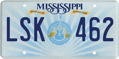 MS license plate LSK462