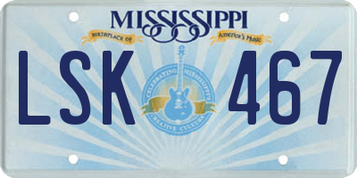 MS license plate LSK467