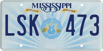 MS license plate LSK473