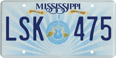 MS license plate LSK475