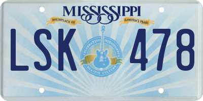 MS license plate LSK478
