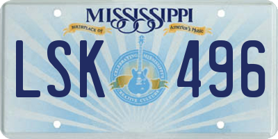 MS license plate LSK496