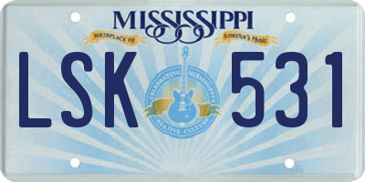 MS license plate LSK531
