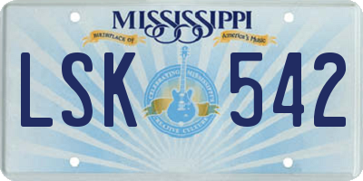 MS license plate LSK542