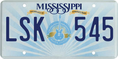 MS license plate LSK545