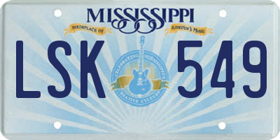MS license plate LSK549