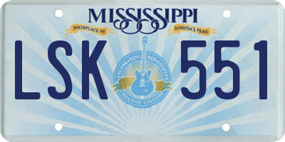 MS license plate LSK551