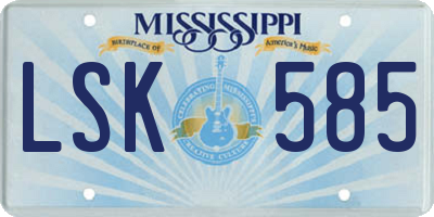 MS license plate LSK585