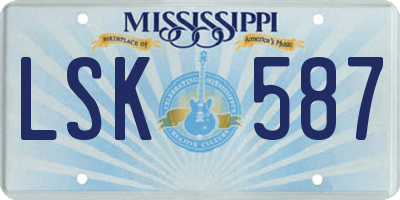 MS license plate LSK587