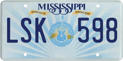 MS license plate LSK598