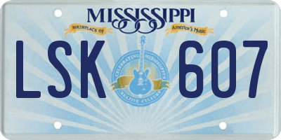 MS license plate LSK607