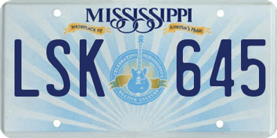 MS license plate LSK645