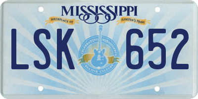 MS license plate LSK652