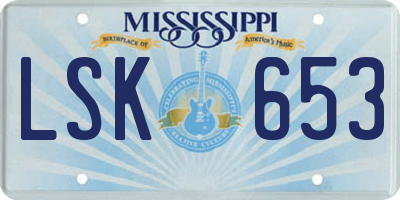 MS license plate LSK653