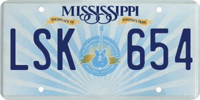 MS license plate LSK654