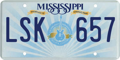 MS license plate LSK657