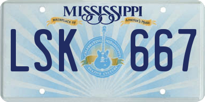 MS license plate LSK667