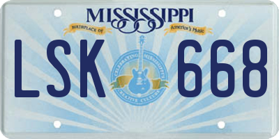 MS license plate LSK668