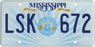 MS license plate LSK672