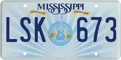 MS license plate LSK673