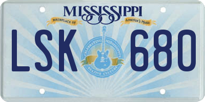 MS license plate LSK680
