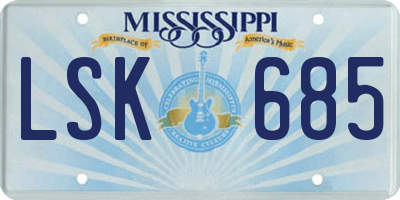 MS license plate LSK685