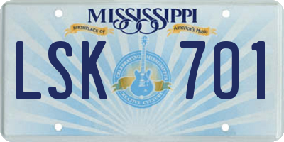 MS license plate LSK701