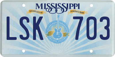 MS license plate LSK703