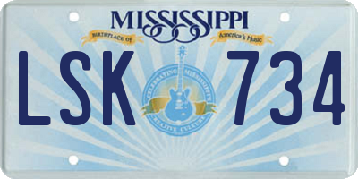 MS license plate LSK734