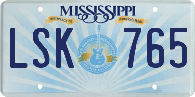 MS license plate LSK765