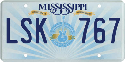 MS license plate LSK767