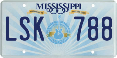 MS license plate LSK788