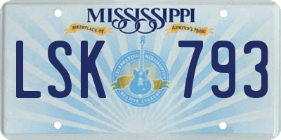 MS license plate LSK793
