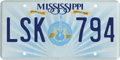 MS license plate LSK794